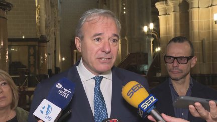 El presidente de Aragón y líder del PP, Jorge Azcón, este sábado.