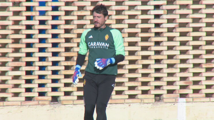 Cristian Álvarez durante el entrenamiento del jueves. Foto: Aragón Deporte