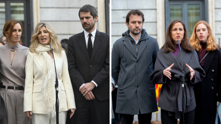 Yolanda Díaz (izq) e Ione Belarra (dcha) este miércoles en la celebración del día de la Constitución. / Europa Press
