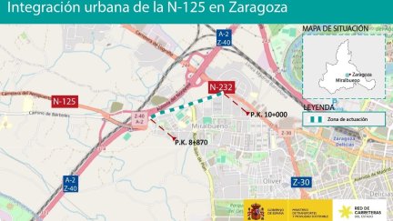 Mapa del tramo de la N-125 que se integrará en la ciudad. | Ministerio de Transportes