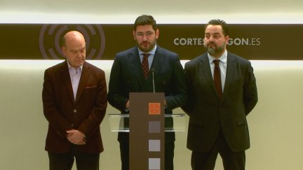 El vicepresidente de Aragón, Alejandro Nolasco, durante la rueda de prensa del balance del año.