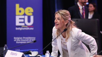 La vicepresidenta segunda del Gobierno y ministra de Trabajo y Economía Social, Yolanda Díaz, participa en Bélgica en una reunión informal de la Unión Europea. / EFE