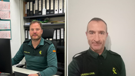 Dos agentes de la Guardia Civil de Teruel, fuera de servicio, salvan la vida de una bebé de un año en un restaurante de la capital turolense. / G. C.