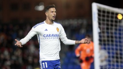 Maikel Mesa celebra el gol ante el Eldense.