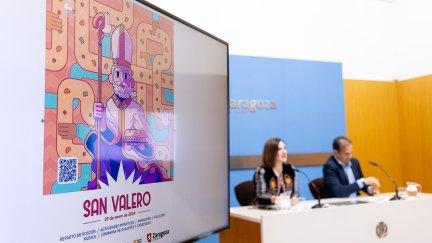 Presentación de los actos de San Valero, con el cartel conmemorativo. / Ayuntamiento de Zaragoza