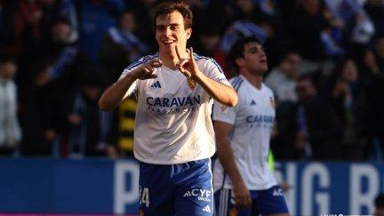 Francho Serrano celebra el gol ante el Andorra.
