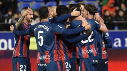 La Sociedad Deportiva Huesca celebrando un gol en El Alcoraz