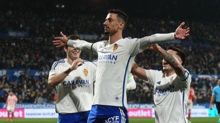 Maikel Mesa celebra el segundo gol del partido.