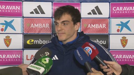 Francho Serrano, en la zona mixta de La Romareda.