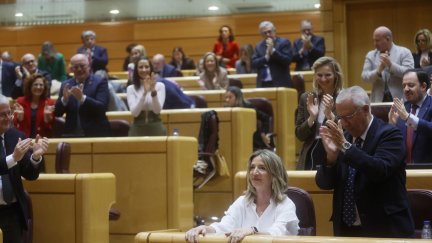 La bancada 'popular' aplaude a la portavoz del PP, Alicia García Rodríguez, durante el pleno del Senado este miércoles. / Efe
