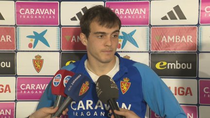 Francho Serrano, en la zona mixta de La Romareda.