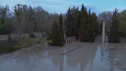 El Gállego a su paso por Zuera esta tarde.