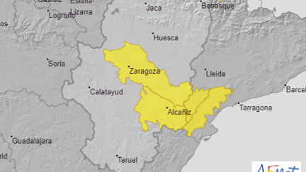 Mapa de las alertas por viento en Aragón. | Aemet