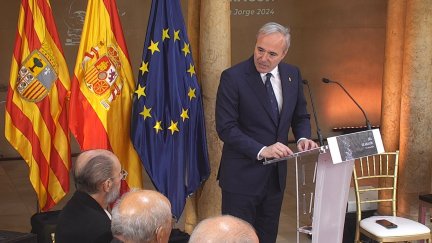 El presidente de Aragón, Jorge Azcón, durante su discurso en el Día de Aragón.
