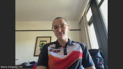 María Delgado, durante la conexión con Aragón Deporte
