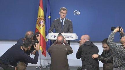 Alberto Núñez Feijóo, durante su comparecencia desde Génova.