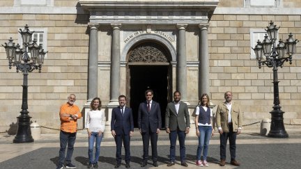 Foto de los candidatos catalanes, salvo Carles Puigdemont. / EFE/Alberto Estévez