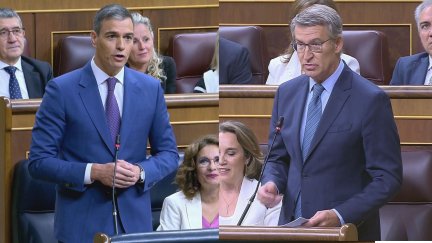 Pedro Sánchez y Alberto Núñez Feijóo, durante su intervención en la sesión de control.