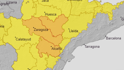 Mapa de avisos por tormentas y lluvias para este domingo en Aragón. | Aemet