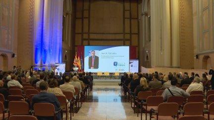 Presentación este martes, en la Sala de la Corona del Edificio Pignatelli, el proyecto 'Invest in Teruel'. / Aragón TV