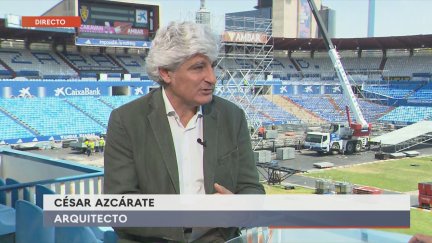 César Azcárate, arquitecto de la nueva Romareda, durante la entrevista este lunes en los informativos de Aragón TV. / Aragón noticias