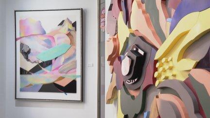 Formas, colores y texturas protagonizan los paisajes de la artista Rebeca Zarza. / Aragón TV