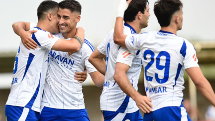 El Real Zaragoza celebra el gol de Marcos Luna. Foto: Real Zaragoza.