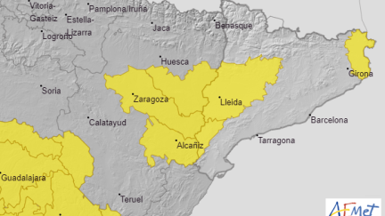 Mapa de avisos por altas temperaturas para este domingo en Aragón.| Aemet