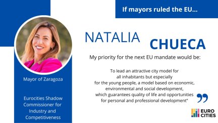 Natalia Chueca expone las líneas básicas de su proyecto en Eurocities. / Ayuntamiento de Zaragoza