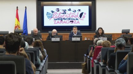 Acto de Sumar este lunes en favor de 'los seis de Zaragoza'. / Aragón TV