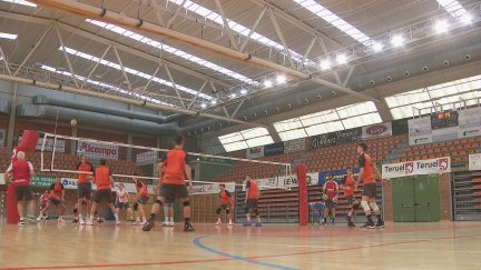 Imagen de un entrenamiento del Pamesa Teruel Voleibol.