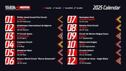 Calendario del Mundial de Superbikes para el año 2025.