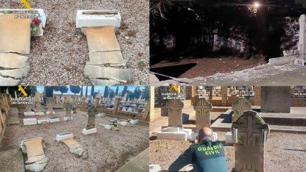 Daños provocados en el cementerio y en el muro del instituto de Cariñena. / Guardia Civil