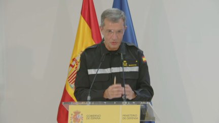 El general jefe de la UME, Francisco Javier Marcos, este sábado. / Aragón TV