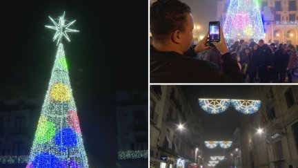 Encendido de las luces de Navidad este sábado en Huesca. / Aragón TV