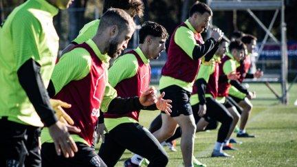 Los jugadores de la SD Huesca, en un entrenamiento de esta semana.