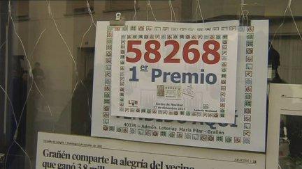 Primer Premio del sorteo de Navidad que cayó en Grañén. / Aragón TV