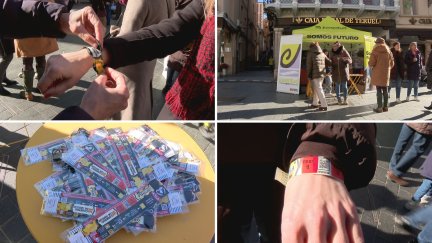 Reparto este sábado de las pulseras en Teruel. / Aragón TV