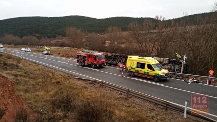 El siniestro se ha producido sobre las 10:20 en el kilómetro 289 de la N-234. / 112 Aragón