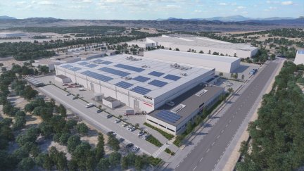 Recreación del nuevo complejo de Hitachi Energy, de más de 22.000 metros cuadrados, que estará en la Plataforma Logística de Zaragoza. / Hitachi