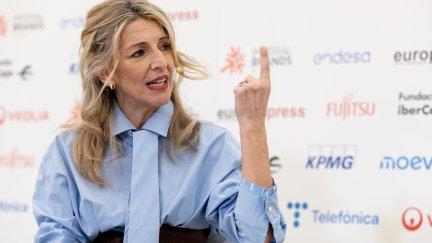 La ministra Yolanda Díaz, durante su intervención en un desayuno informativo de Europa Press este miércoles. / Europa Press