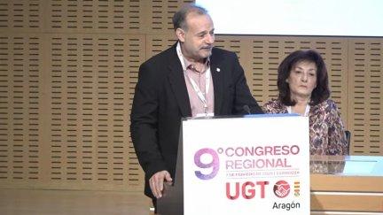 El secretario general de UGT Aragón, José Juan Arceiz, este viernes en el IX Congreso Regional de UGT Aragón./ Europa Press