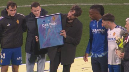 Cristian Álvarez durante el homenaje de este domingo.
