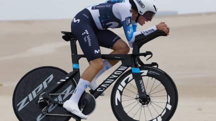 Pablo Castrillo durante la crono del martes en el UAE. Foto: X Movistar Team