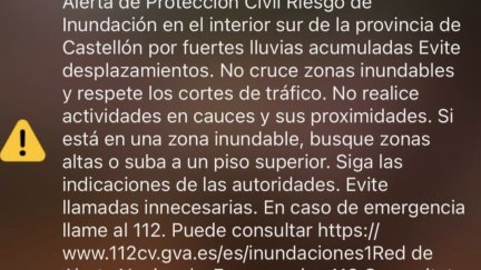 Imagen del mensaje a las poblaciones del interior sur de Castellón. / Ayuntamiento de Montanejos-Europa Press