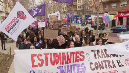 Manifestación de estudiantes por el 8M este viernes en Zaragoza. / Aragón TV