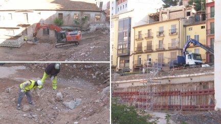 Labores de desescombro en el edificio derrumbado en la calle San Francisco de Teruel. / Aragón TV