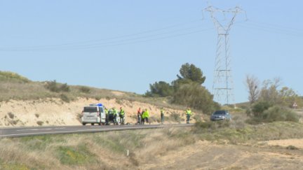 Lugar del accidente en la A-129, en Villamayor de Gállego. / Aragón TV