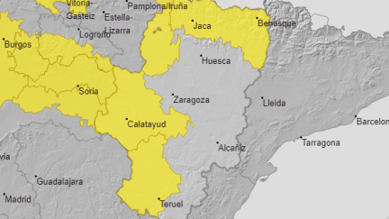Mapa de la alerta amarilla en Aragón./ AEMET