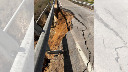 Estado en el que ha quedado la carretera tras el desprendimiento. / 112 Aragón